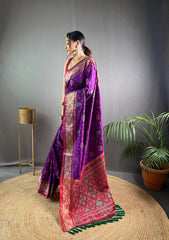 Purple Color Soft Rangeen Patola Silk Saree with All-Over Meenakari Weaving | Rich Pallu with Tassels | Unstitched Blouse Piece Included.