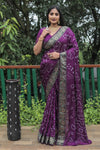 Premium Purple Dual Colour Bandhej Silk Saree with Zari Weaving Border and Bandhej Pallu – Soft, Lightweight, and Stylish.