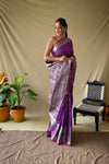 Elegant Purple Khicha Checks Saree in Soft Litchi Silk with Rich Pallu, Attractive Border & Exquisite Patterns.