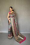 Luxurious Soft Rama Silk Sari with Innovative Kalamkari Fusion Print Design