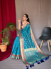 Rama Sky Color Kachii Patola Silk Saree