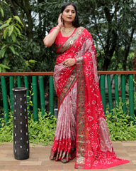 Red Dual Color Bandhej Silk Saree