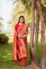 Luxurious Red Gharchola Bandhej Silk Sarees | High-Quality Bandhej with Zari Weaving, Paithani Rich Pallu, and Handmade Blouse.