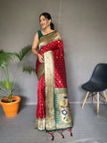 Red Color  Pure Paithani Silk Saree with Rich Woven Pallu