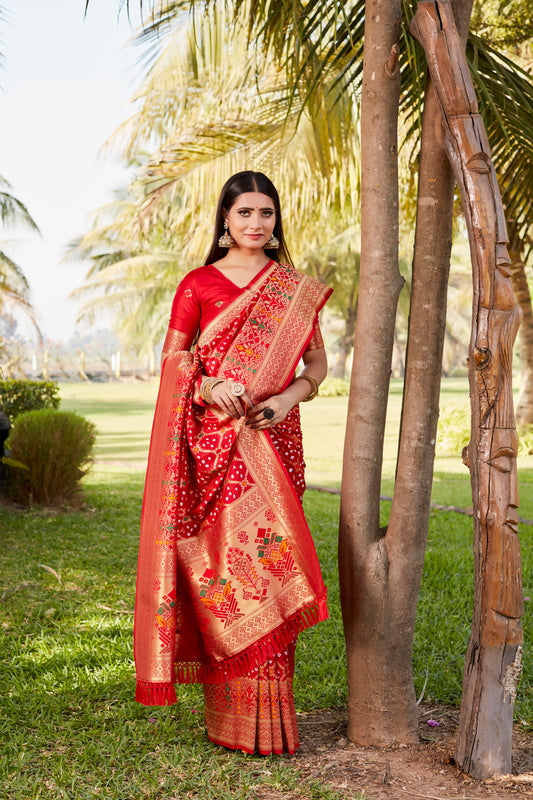 Red Gharchola Bandhej Silk Sarees For Weddings