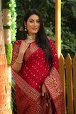 Red Color Handmade Bandhej Kanjivaram Silk Saree