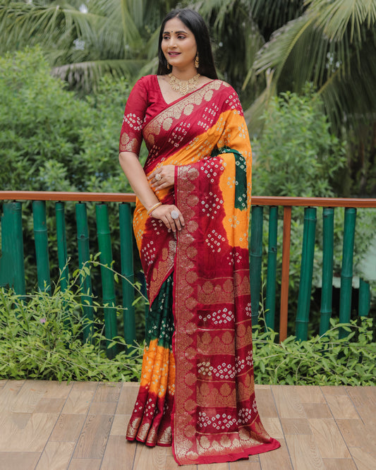 Red Bandhej Silk Sarees For Weddings