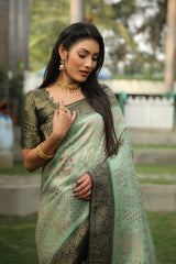 Sea Green Kanjivaram Silk Sarees for Festivel