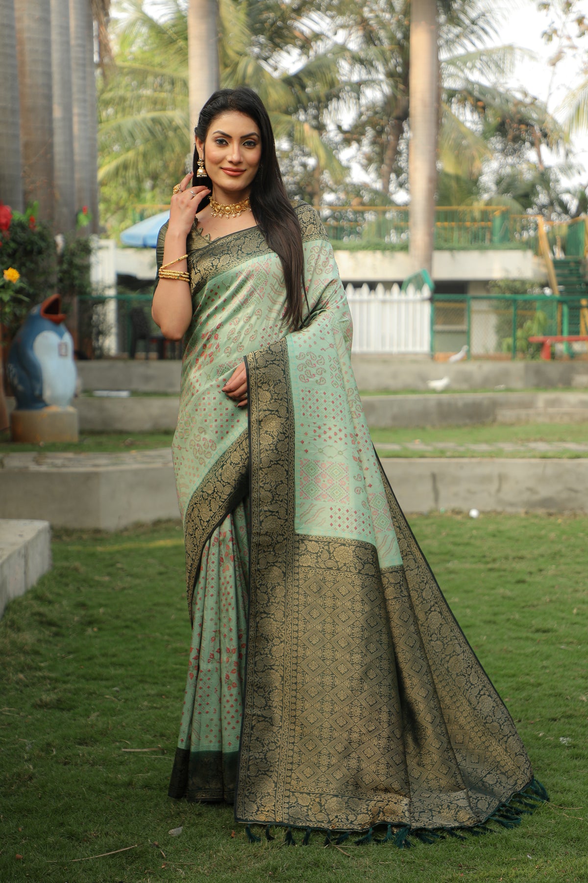 Sea Green Kanjivaram Silk Sarees for Festivel