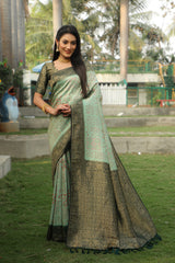 Sea Green Kanjivaram Silk Sarees for Festivel