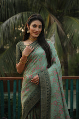 Sea Green Kanjivaram Soft Silk Saree