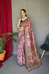 Silly Pink Cotton Sarees with Kashmiri Digital Print