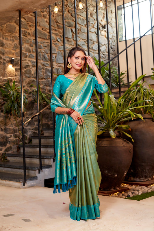 Sky Soft Tissue Silk Heavy Design Saree