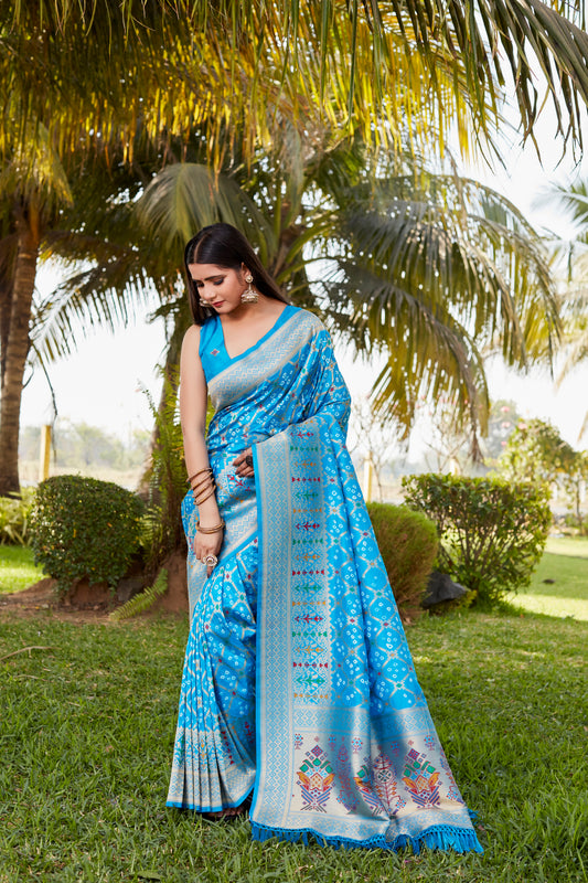 Sky Gharchola Bandhej Silk Sarees For Weddings