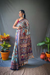 Sky Color Cotton Sarees with Kalamkari Digital Print