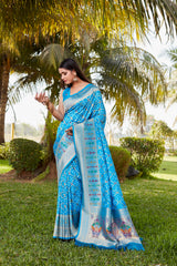 Luxurious Sky  Gharchola Bandhej Silk Sarees | High-Quality Bandhej with Zari Weaving, Paithani Rich Pallu, and Handmade Blouse.