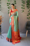 Sky Color Pure Organza Saree with Jacquard Border and Rich Pallu Featuring Luxurious Tassels.