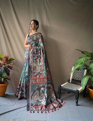 Sky Kalamkari Print Saree