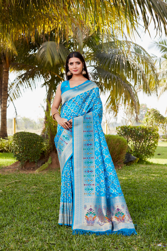 Sky Gharchola Bandhej Silk Sarees For Weddings