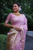 Violate Color Maheshwari Tissue Silk Weaving Saree with Zari Butties, Woven Pallu, Border, and Fancy Tassels - Elegant Traditional Wear.
