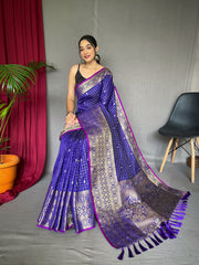 Violate Handloom Saree with Gold Jacquard Border