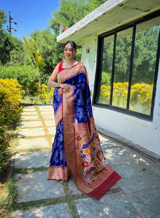 Violate Color Pure Soft Paithani Silk Saree with Rich Woven Paithani Pallu - All-Over 3D Traditional Design Patterns in Gold and Silver Zari.