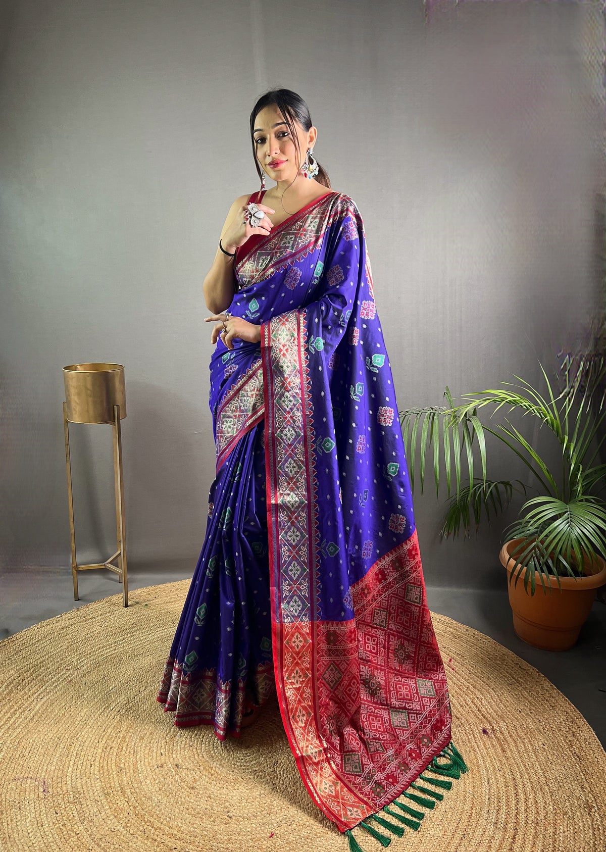 Violate Color Soft Rangeen Patola Silk Saree with All-Over Meenakari Weaving | Rich Pallu with Tassels | Unstitched Blouse Piece Included.