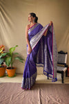 Elegant Violate Khicha Checks Saree in Soft Litchi Silk with Rich Pallu, Attractive Border & Exquisite Patterns.