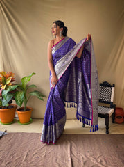 Elegant Violate Khicha Checks Saree in Soft Litchi Silk with Rich Pallu, Attractive Border & Exquisite Patterns.