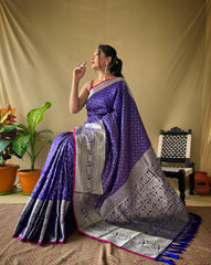 Elegant Violate Khicha Checks Saree in Soft Litchi Silk with Rich Pallu, Attractive Border & Exquisite Patterns.