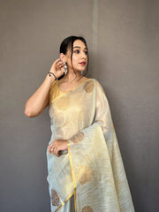 White Tissue Silk Saree with Jacquard Zari Weaving