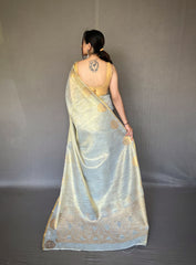 White Tissue Silk Saree with Jacquard Zari Weaving