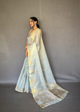 White Tissue Silk Saree with Jacquard Zari Weaving