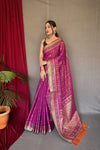 Wine Color Pure Patola Silk Saree with Patola Fusion Design