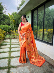 Yellow Pure Paithani Silk Saree with Traditional Paithani Border and Unique Motif Patterns - Contrast Richly Woven Pallu and Meenakari Motif Blouse.