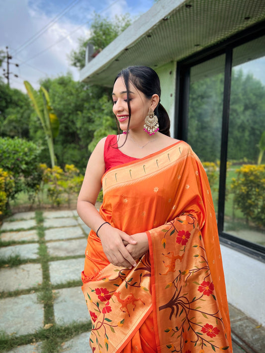 Yellow Pure Paithani Silk Saree with Meenakari Motif Blouse