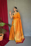 Yellow Color Pure Patola Silk Saree with Patola Fusion Design