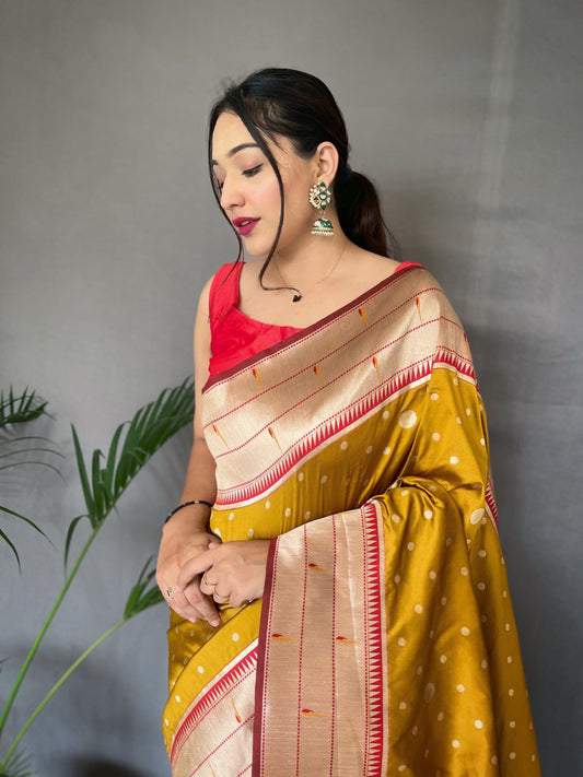 Yellow Color Pure Paithani Silk Saree with Rich Woven Pallu