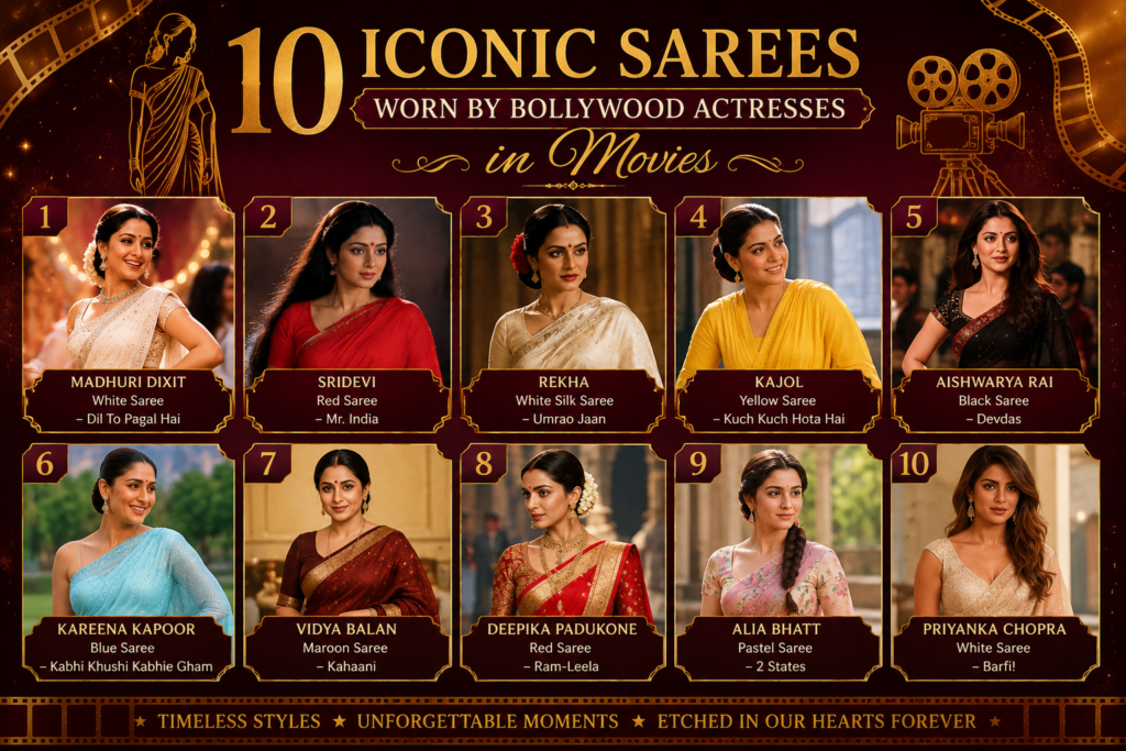 10 Iconic Sarees Worn by Bollywood Actresses in Movies