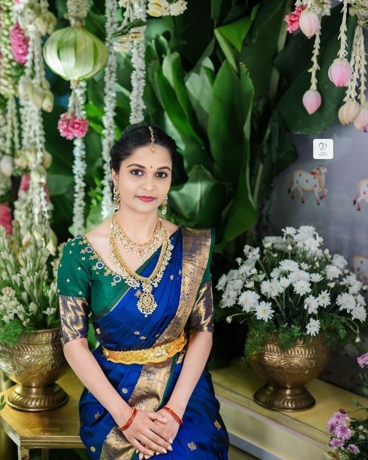 Contrast Blouse Designs for Pattu Sarees