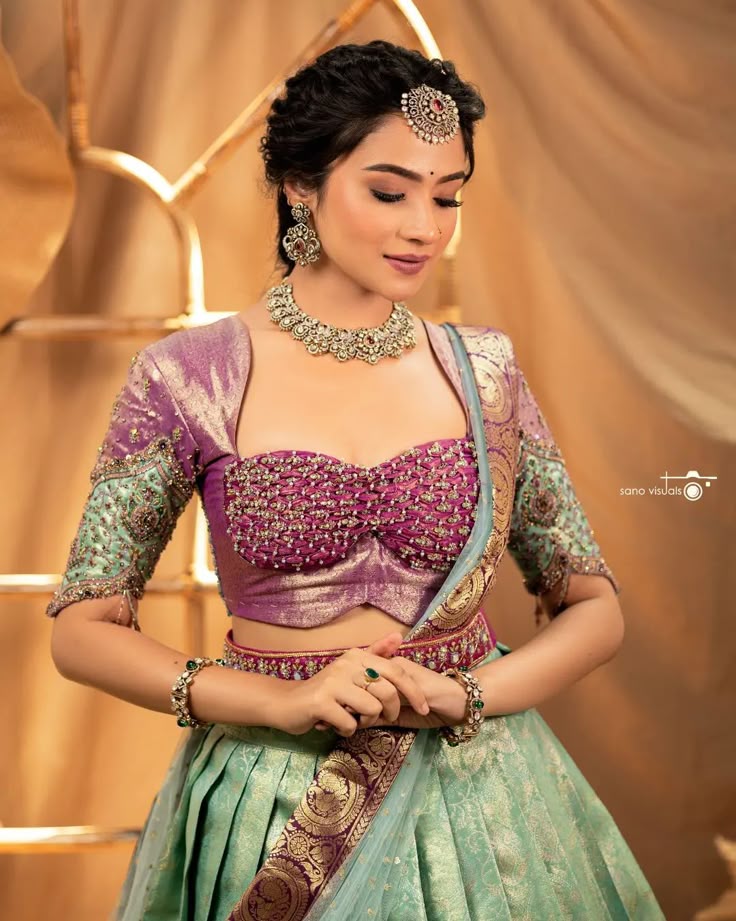 Pattu Lehenga Blouse Designs