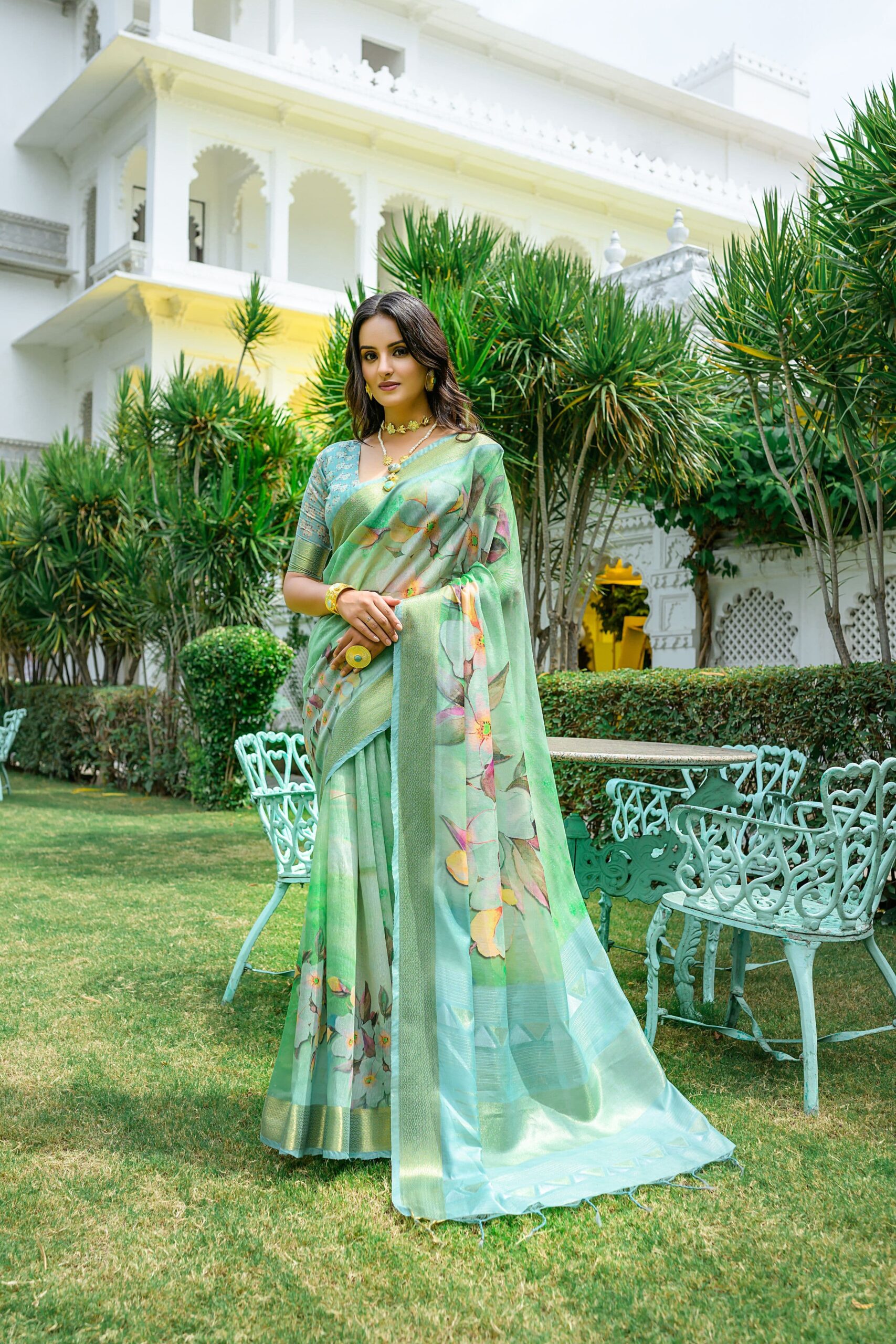 Blue Linen Saree in Cotton