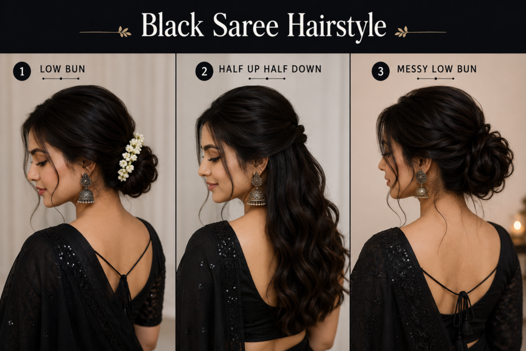 Black Saree Hairstyle