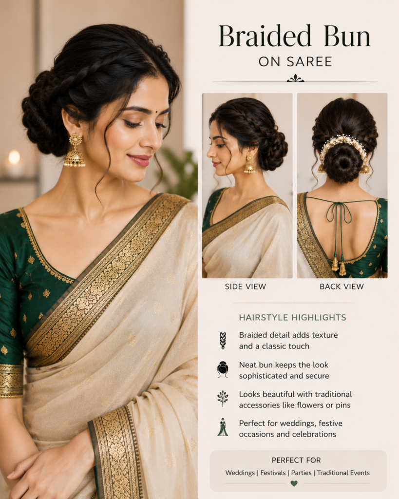 Braided Bun on Saree