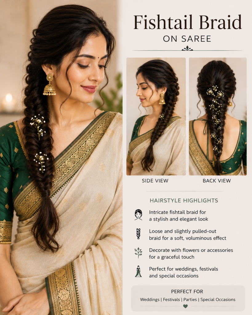 Fishtail Braid on saree