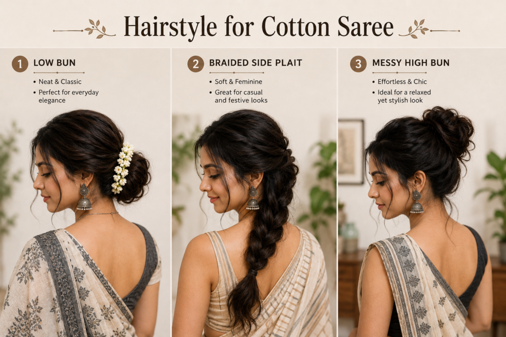 Hairstyle for Cotton Saree