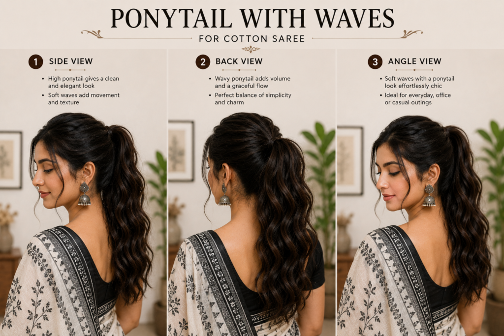 Ponytail with Waves on Saree
