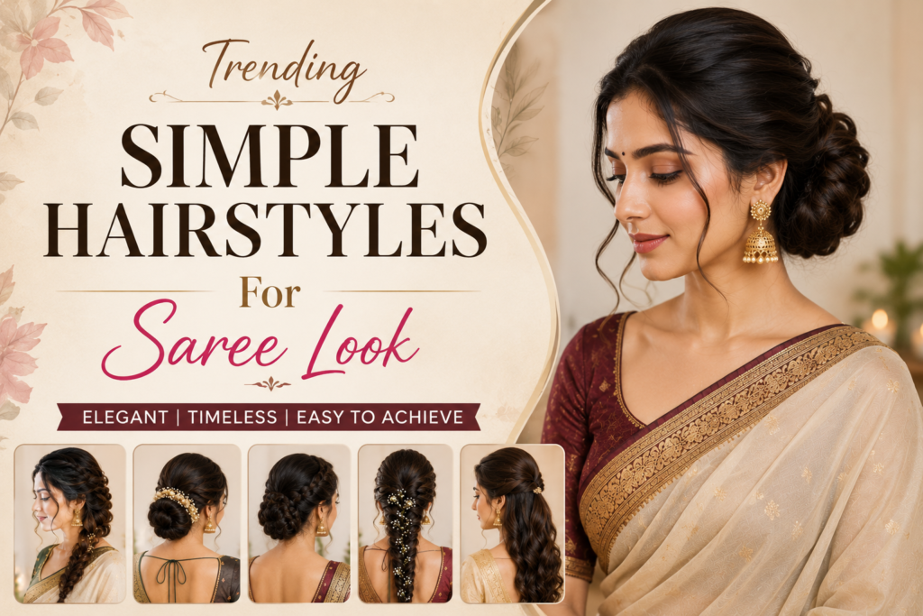 simple hairstyle for silk saree