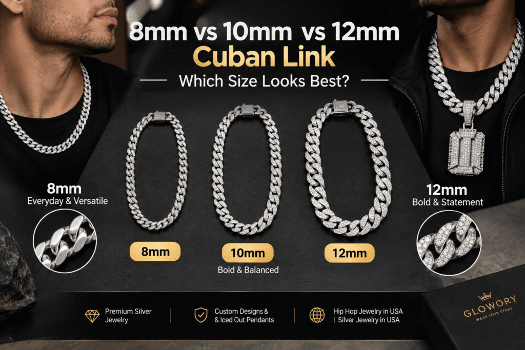 8mm 10mm 12mm Cuban link chains compared for jewelry styling
